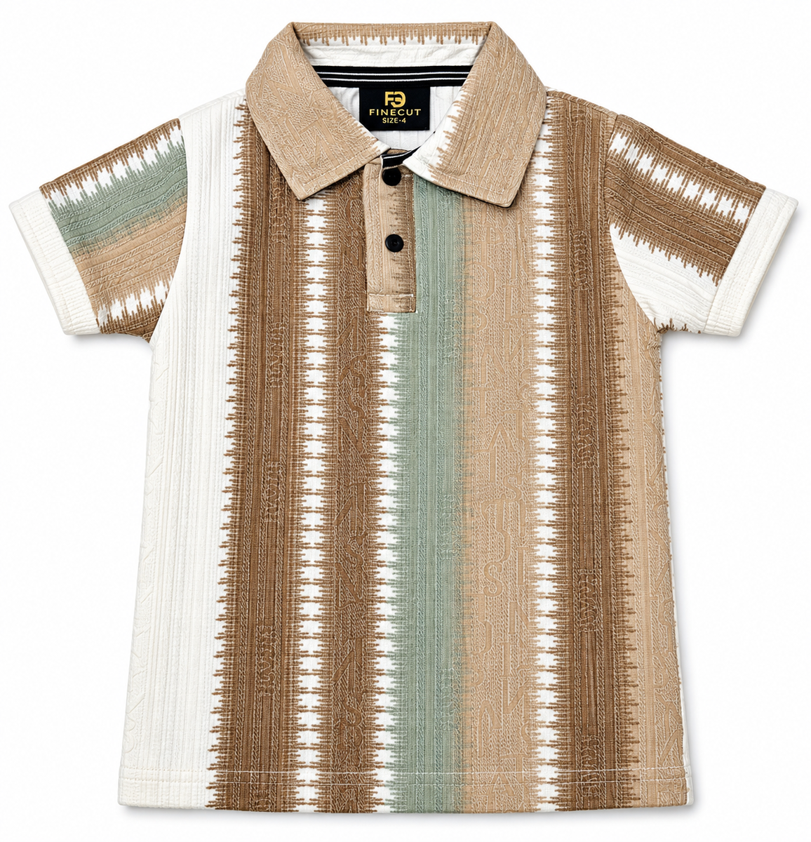Boys Beige & Brown Textured Striped Polo T-Shirt