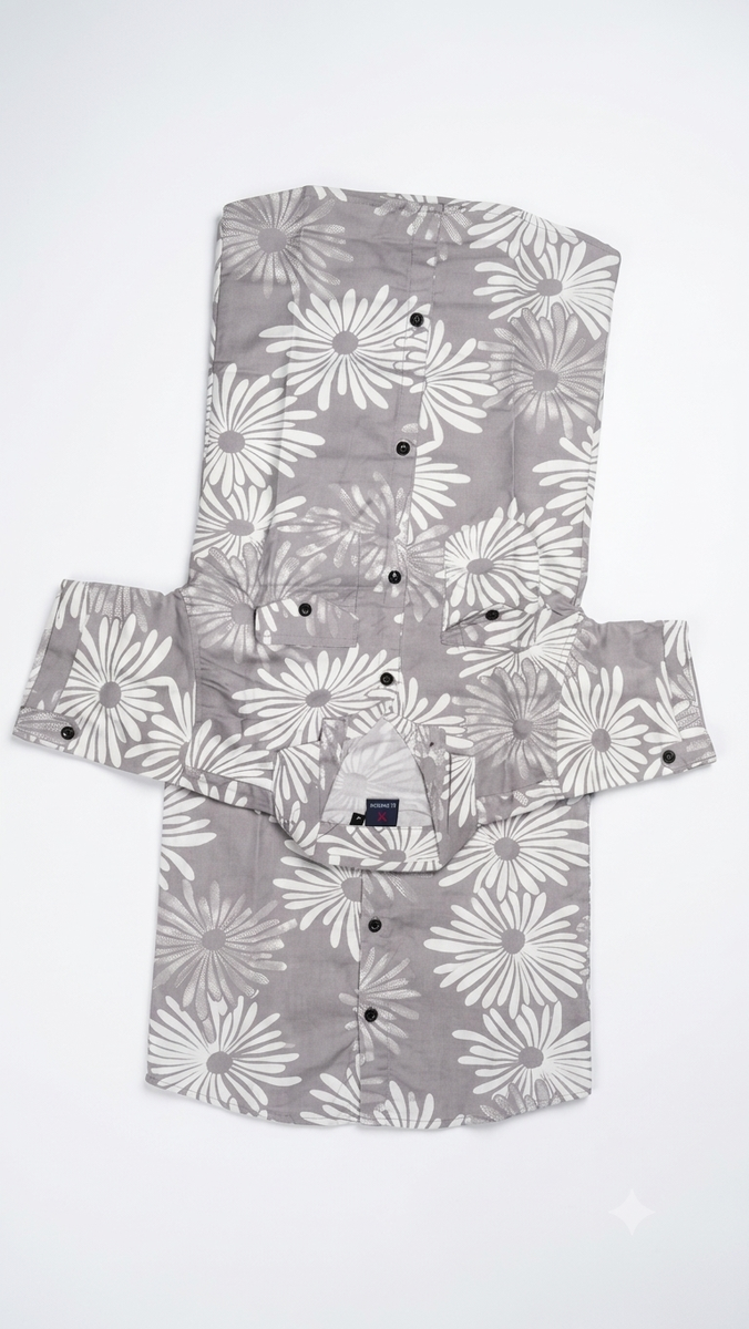 Boys Grey Floral Print Casual Shirt