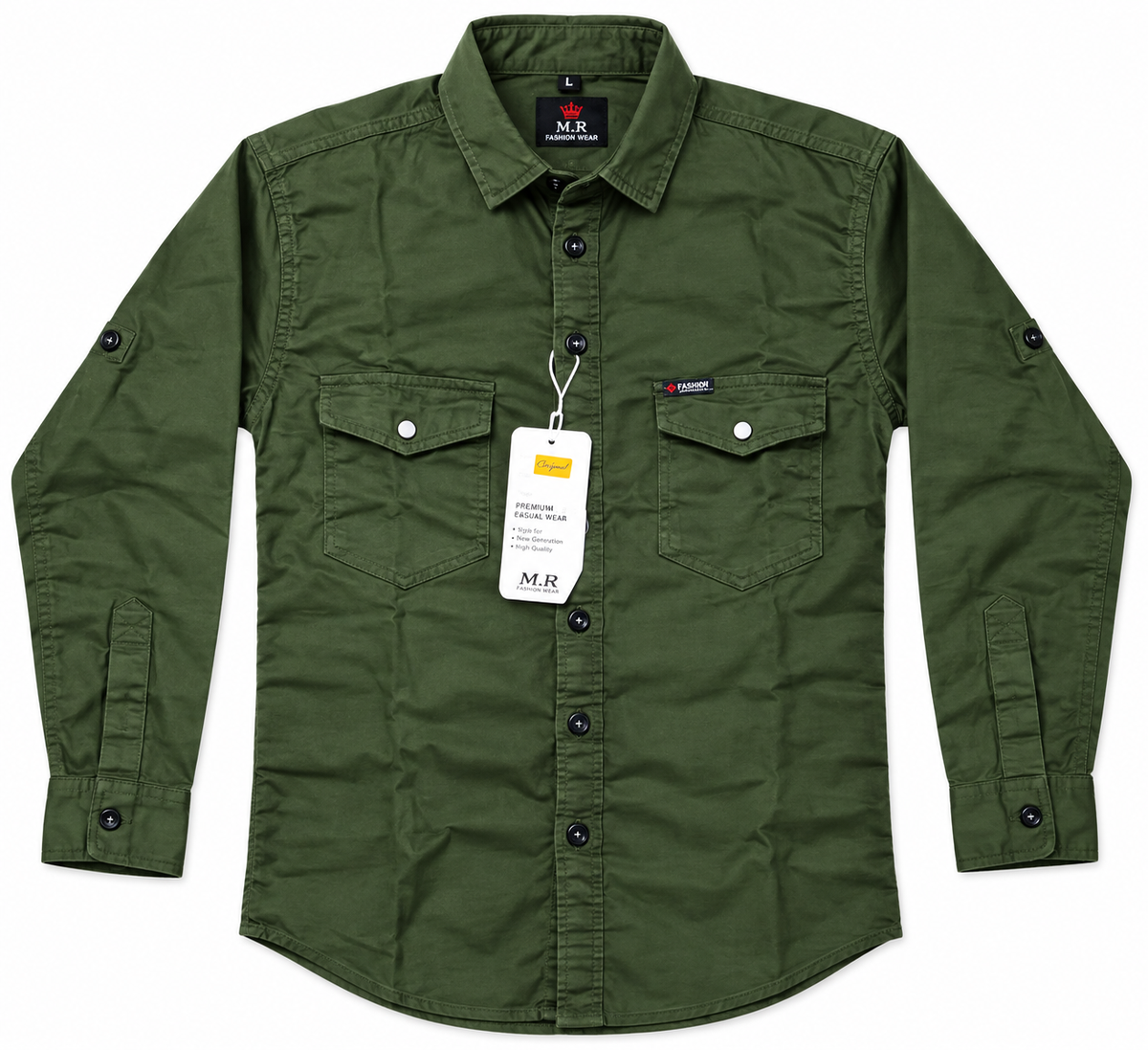 Boys Olive Green Casual Cotton Shirt with Pocket Details — lifestyle