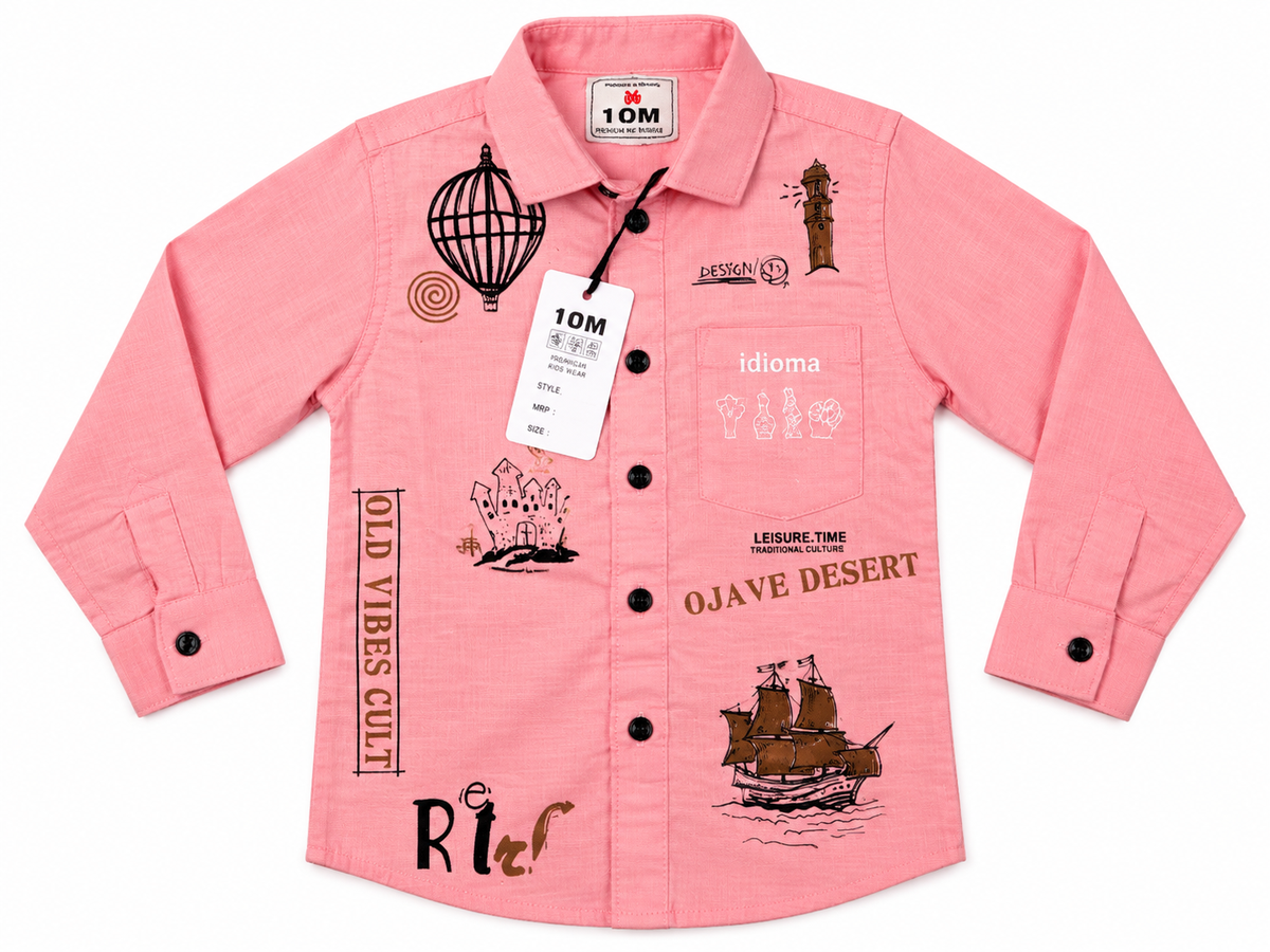 Boys Light Pink Nautical Graphic Full Sleeve Casual Shirt — lifestyle