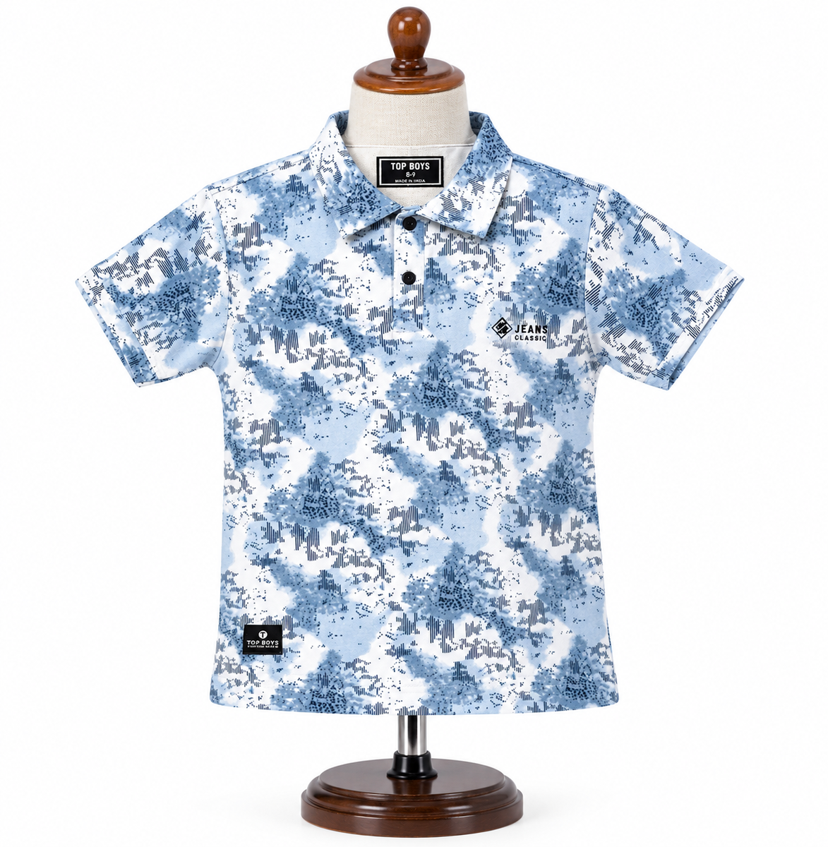 Boys Light Blue Abstract Print Polo T-Shirt