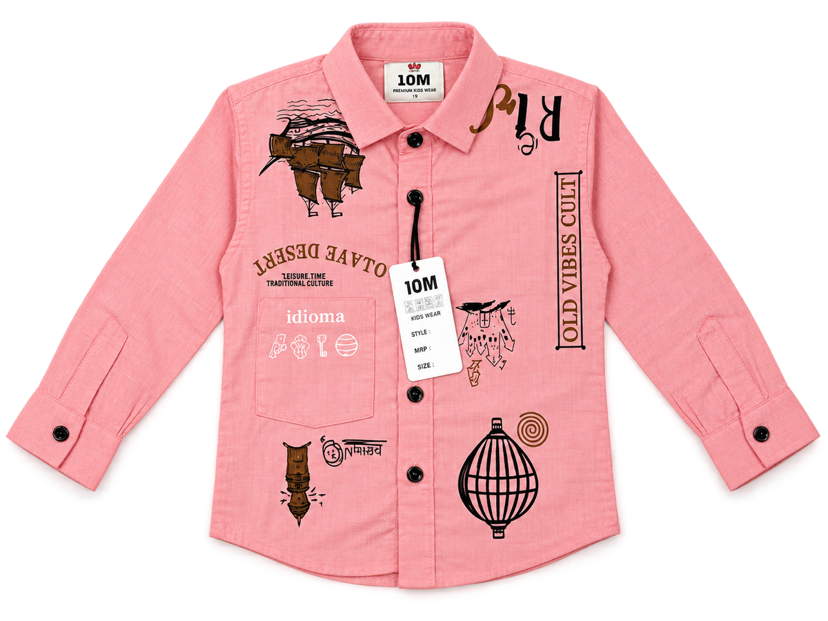 Pink Printed Casual Cotton Shirt for Boys — lifestyle