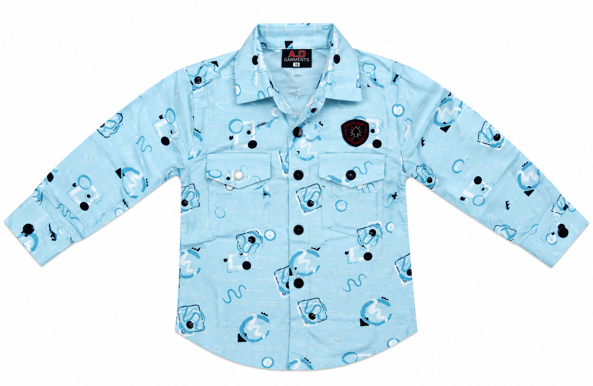 Boys Blue Printed Casual Shirt with Denim Shorts Set — lifestyle