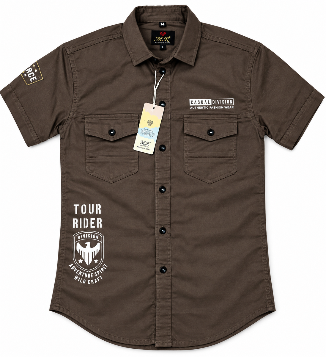 Boys Brown Utility Cargo Half-Sleeve Casual Shirt — lifestyle