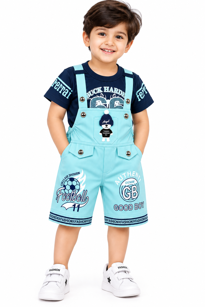 Boys Sky Blue Dungaree Set with Navy T-Shirt — lifestyle