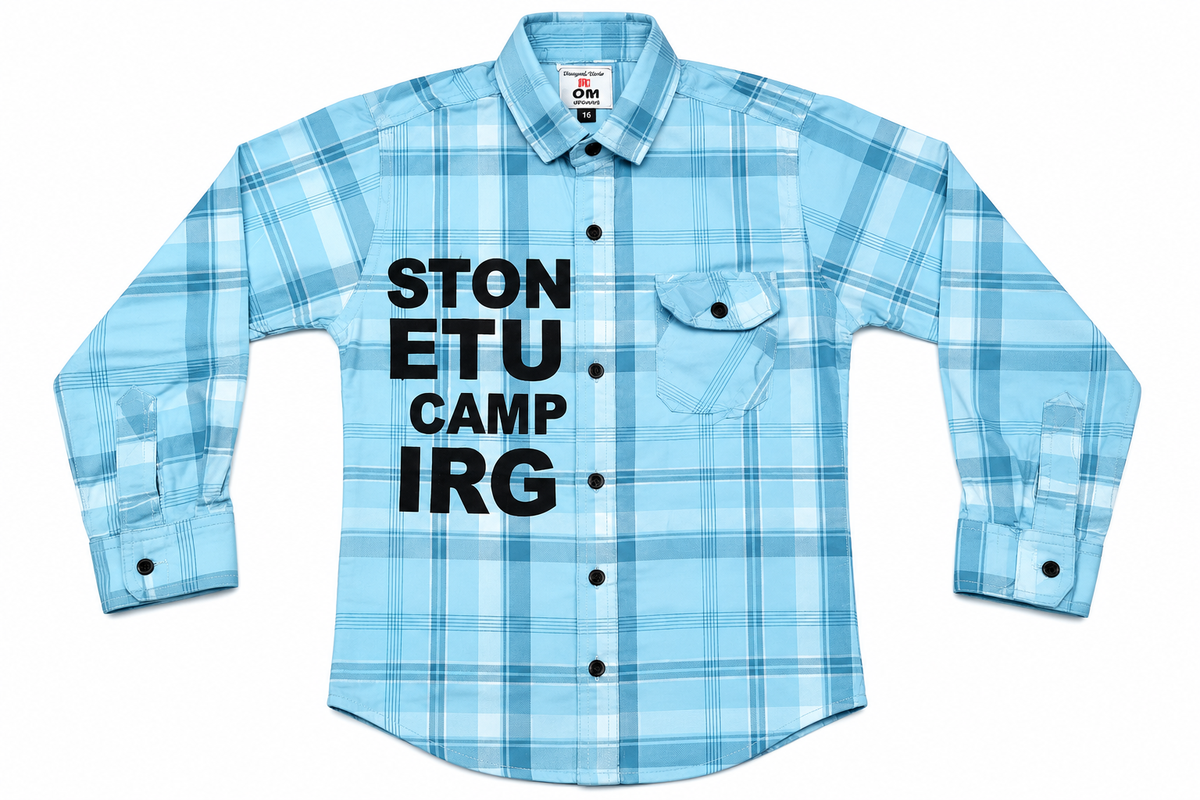 Boys Blue Checked Casual Shirt with Typography Print — lifestyle
