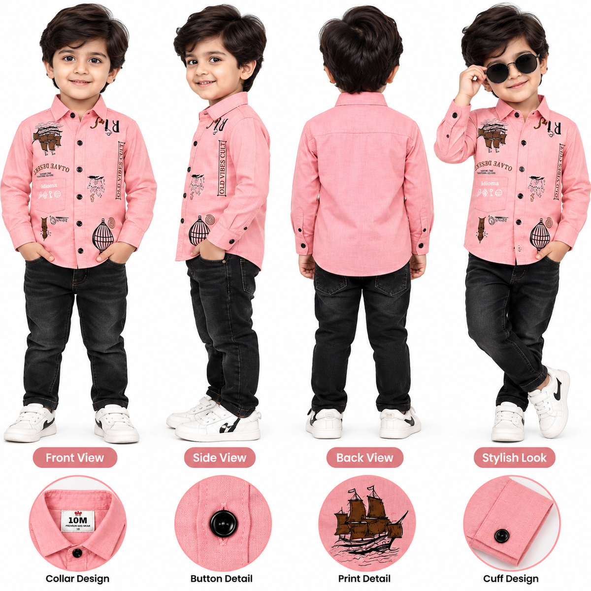 Pink Printed Casual Cotton Shirt for Boys