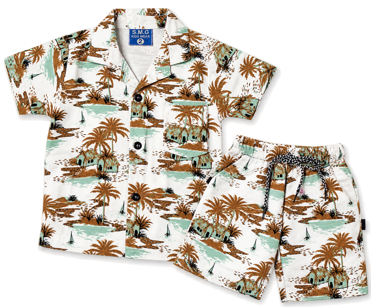 Boys Tropical Palm Print Shirt and Shorts Co-ord Set — lifestyle