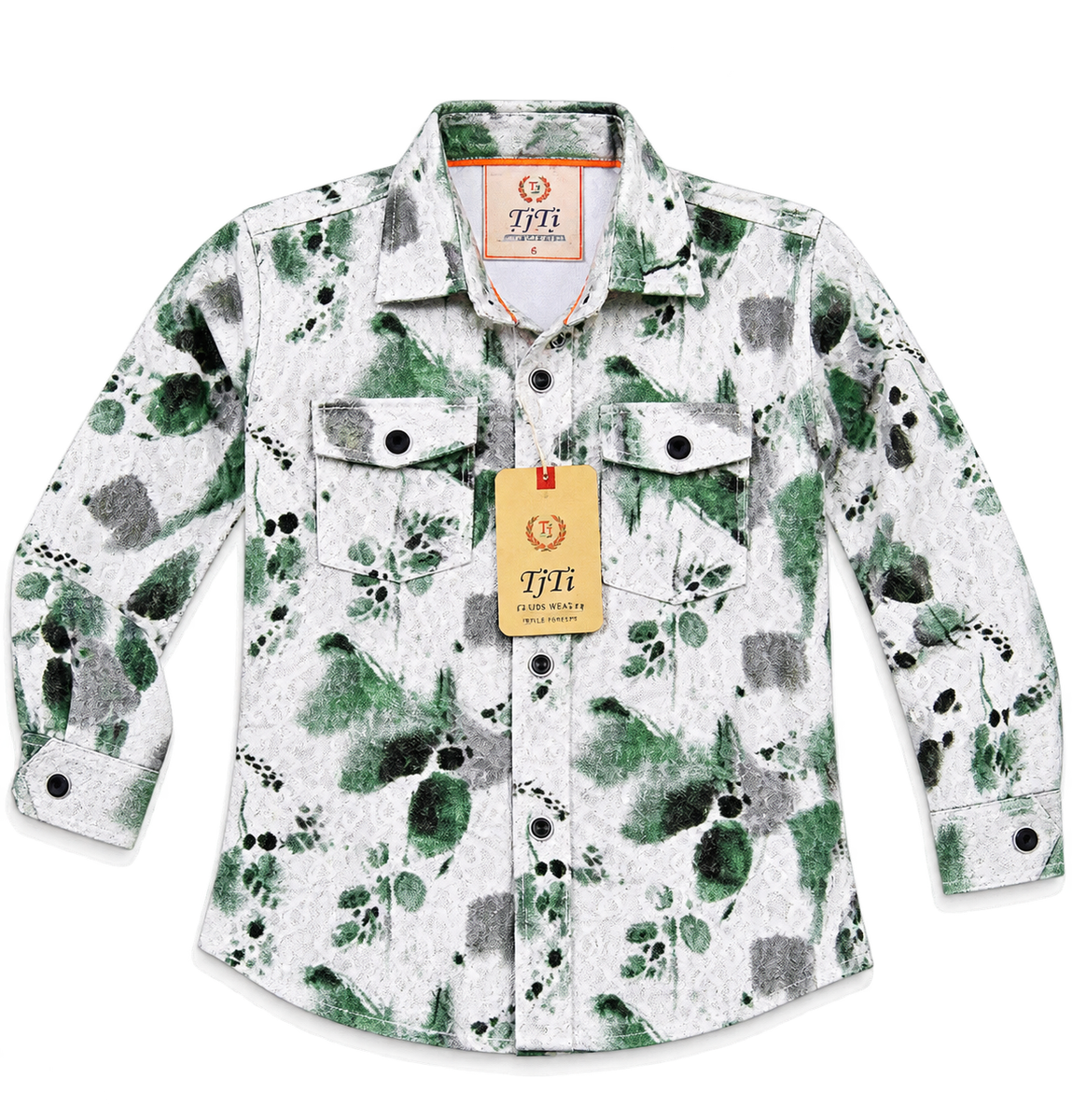 Boys Green and White Abstract Print Casual Shirt