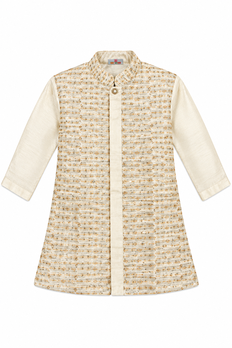 Boys Beige Kurta and Nehru Jacket Set