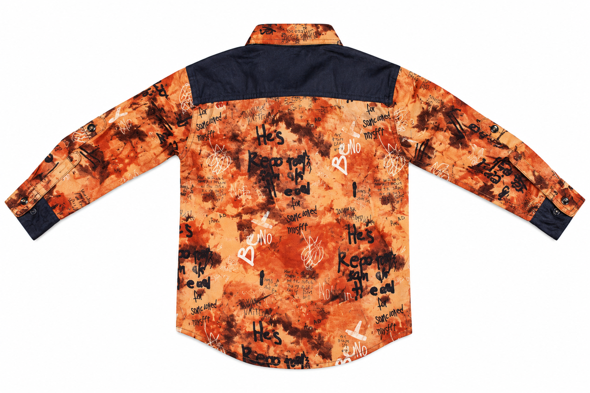 Boys Brown Graffiti Print Casual Shirt — lifestyle