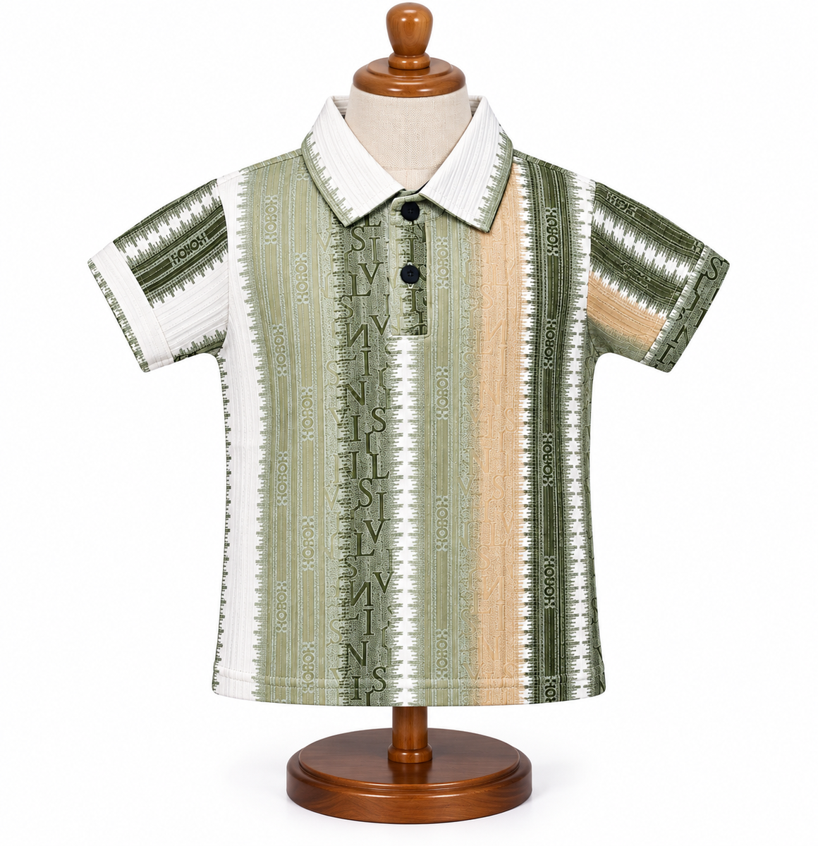 Boys Olive Green Abstract Printed Polo T-Shirt — lifestyle